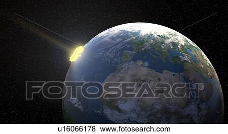 Meteor impact, artwork View Large Illustration Stock Illustration - Meteor impact, artwork. Fotosearch