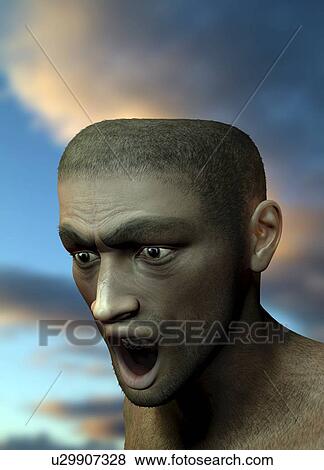 Stock Illustration - Neanderthal man, artwork. Fotosearch