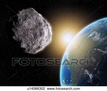 Drawing - Near-Earth asteroid, artwork. Fotosearch