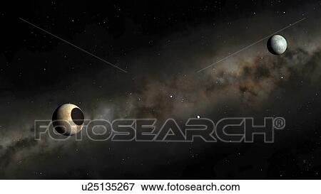 Pluto and Charon artwork View Large Illustration Stock Illustration - Pluto and Charon artwork. Fotosearch