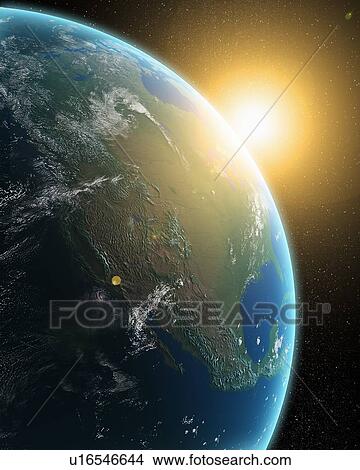 Sunrise over North America, artwork View Large Illustration Stock Illustration - Sunrise over North America, artwork. Fotosearch