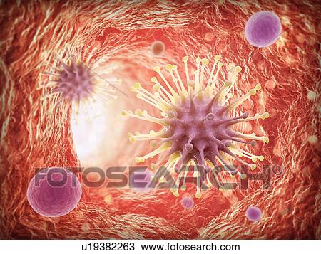 Drawing - Viral infection, artwork. Fotosearch