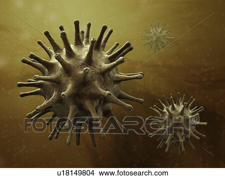 Stock Illustration - Virus particles, artwork. Fotosearch
