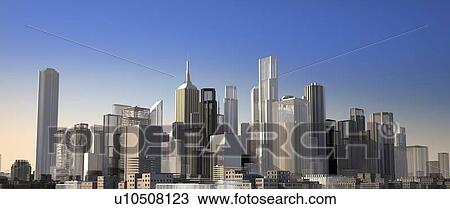 Drawing - Cityscape, artwork. Fotosearch