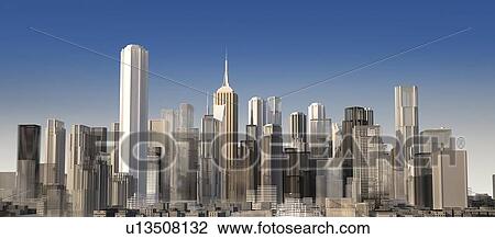 Drawing - Cityscape, artwork. Fotosearch