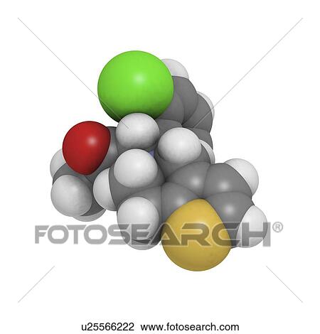 Drawing - Clopidogrel anti-clotting drug molecule. Fotosearch