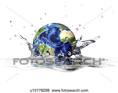 Stock Illustration - Earth falling into water, artwork. Fotosearch