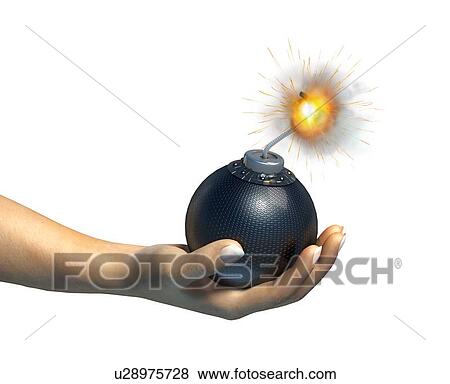 Hand holding a bomb, artwork View Large Illustration Stock Illustration - Hand holding a bomb, artwork. Fotosearch