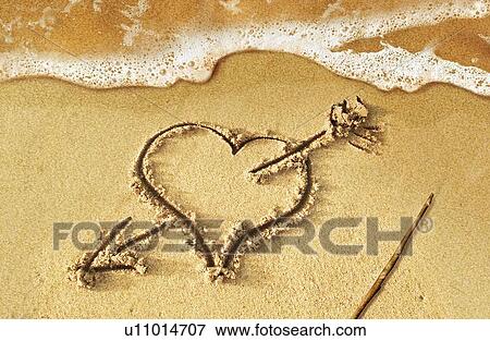 Stock Illustration - Heart in the sand, artwork. Fotosearch