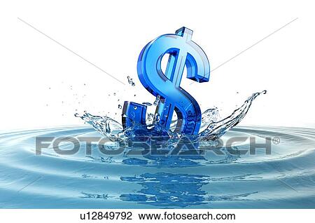 Drawing - Sinking currency, conceptual artwork. Fotosearch