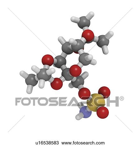 Drawing - Topiramate antiepileptic drug molecule. Fotosearch