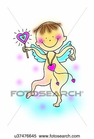 illustration, angel, boy, cupid, cute, smile, wing View Large Illustration Stock Illustration - illustration, angel, boy, cupid, cute, smile, wing. Fotosearch