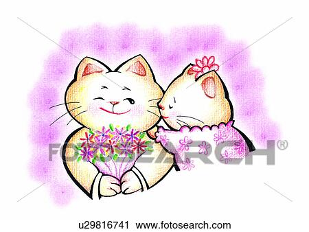 illustration, heart, cat, kiss, love, flower View Large Illustration Clip Art - illustration, heart, cat, kiss, love, flower. Fotosearch