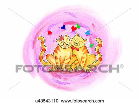 illustration, heart, cat, kiss, love View Large Illustration Clipart - illustration, heart, cat, kiss, love. Fotosearch