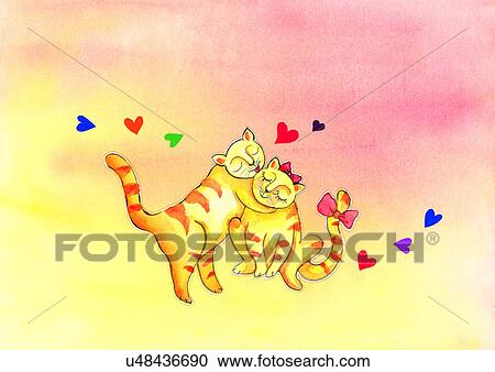 illustration, heart, cat, kiss, love, bow View Large Illustration Clipart - illustration, heart, cat, kiss, love, bow. Fotosearch
