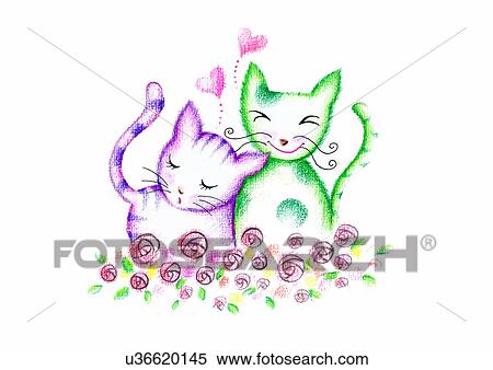illustration, heart, cat, kiss, love, flower View Large Illustration Stock Illustration - illustration, heart, cat, kiss, love, flower. Fotosearch