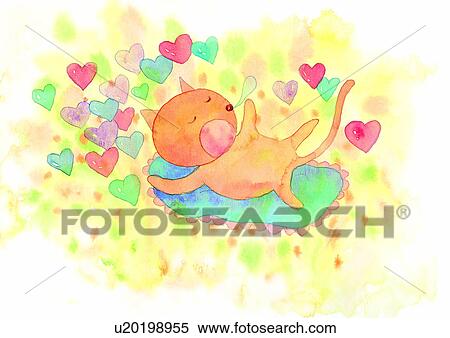 illustration, heart, cat, sleep View Large Illustration Stock Illustration - illustration, heart, cat, sleep. Fotosearch