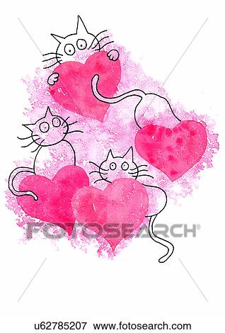 Stock Illustration - illustration, heart, cat. Fotosearch