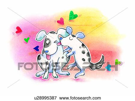 Stock Illustration - illustration, heart, dog, bone, kiss, love. Fotosearch