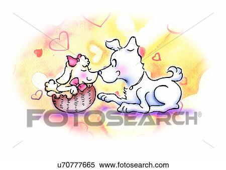 Stock Illustration - illustration, heart, dog, kiss, love. Fotosearch