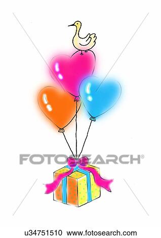 illustration, heart, duck, balloon, present, bow View Large Illustration Clipart - illustration, heart, duck, balloon, present, bow. Fotosearch
