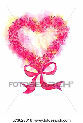 Stock Illustration - illustration, heart, flower, bow. Fotosearch
