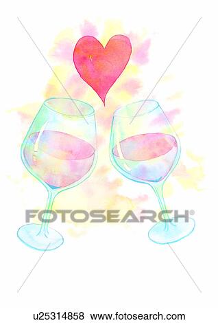 Stock Illustration - illustration, heart, glass, beverage. Fotosearch