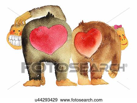 illustration, heart, monkey, bottom View Large Illustration Stock Illustration - illustration, heart, monkey, bottom. Fotosearch
