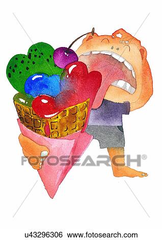 illustration, heart, person, eat, ice cream View Large Illustration Stock Illustration - illustration, heart, person, eat, ice cream. Fotosearch