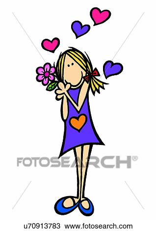 Drawing - illustration, heart, person, flower. Fotosearch