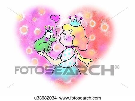 Stock Illustration - illustration, heart, person, princess, frog, kiss. Fotosearch