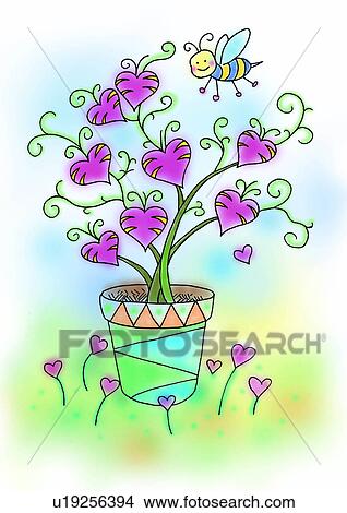 illustration, heart, person, tree, grassland, flower View Large Illustration Stock Illustration - illustration, heart, person, tree, grassland, flower. Fotosearch