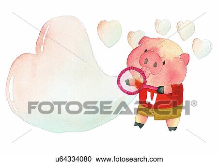 illustration, heart, pig, blow bubble, bubble View Large Illustration Clipart - illustration, heart, pig, blow bubble, bubble. Fotosearch