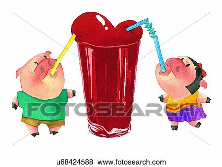 illustration, heart, pig, drink, beverage, drawer View Large Illustration Stock Illustration - illustration, heart, pig, drink, beverage, drawer. Fotosearch