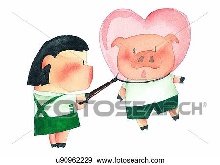 illustration, heart, pig, net View Large Illustration Stock Illustration - illustration, heart, pig, net. Fotosearch