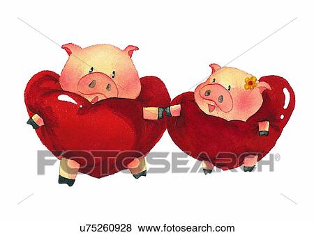 Stock Illustration - illustration, heart, pig. Fotosearch