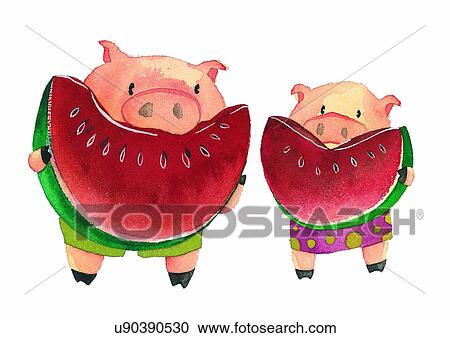 illustration, heart, pig, watermelon View Large Illustration Clipart - illustration, heart, pig, watermelon. Fotosearch