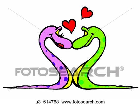 Stock Illustration - illustration, heart, snake, kiss, love. Fotosearch