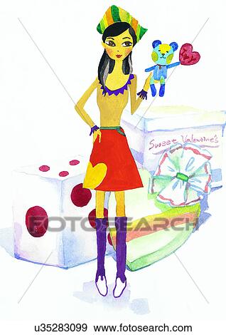 illustration, person, dice doll, heart, present, dice View Large Illustration Stock Illustration - illustration, person, dice doll, heart, present, dice. Fotosearch