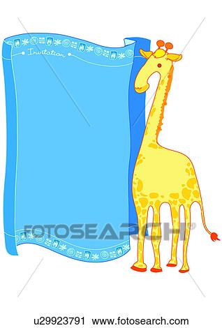 Clip Art - Image Dictionary, illustration, background, frame, giraffe, relax, cute. Fotosearch