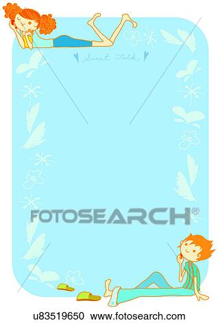Image Dictionary, illustration, background, frame, girl, blue, leisurely View Large Illustration Clipart - Image Dictionary, illustration, background, frame, girl, blue, leisurely. Fotosearch
