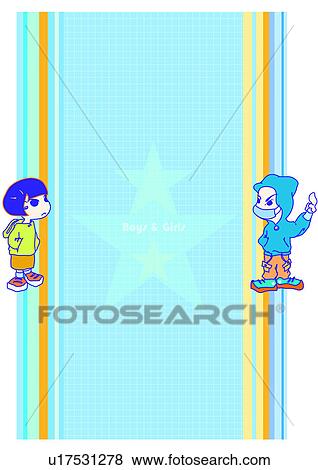 Stock Illustration - Image Dictionary, illustration, background, frame, girl, blue, leisurely. Fotosearch