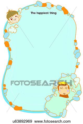Stock Illustration - Image Dictionary, illustration, background, frame, girl, blue, leisurely. Fotosearch
