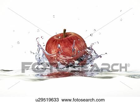 Drawing - Apple splashing into water, artwork. Fotosearch