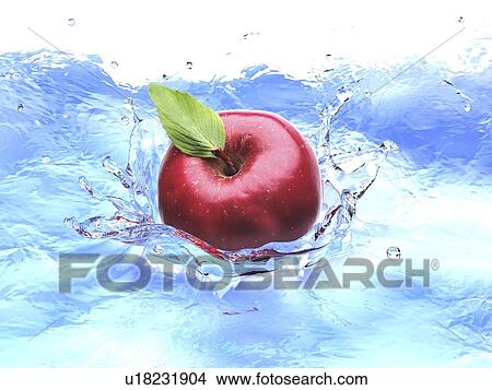 Apple splashing into water, artwork View Large Illustration Stock Illustration - Apple splashing into water, artwork. Fotosearch