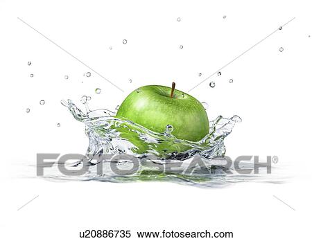 Apple splashing into water, artwork View Large Illustration Stock Illustration - Apple splashing into water, artwork. Fotosearch