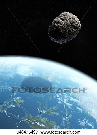 Asteroid approaching Earth, artwork View Large Illustration Stock Illustration - Asteroid approaching Earth, artwork. Fotosearch
