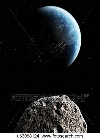 Asteroid approaching Earth, artwork View Large Illustration Stock Illustration - Asteroid approaching Earth, artwork. Fotosearch