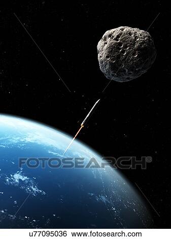 Asteroid defence missile, artwork View Large Illustration Stock Illustration - Asteroid defence missile, artwork. Fotosearch