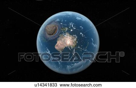 Drawing - Asteroid impact, artwork. Fotosearch
